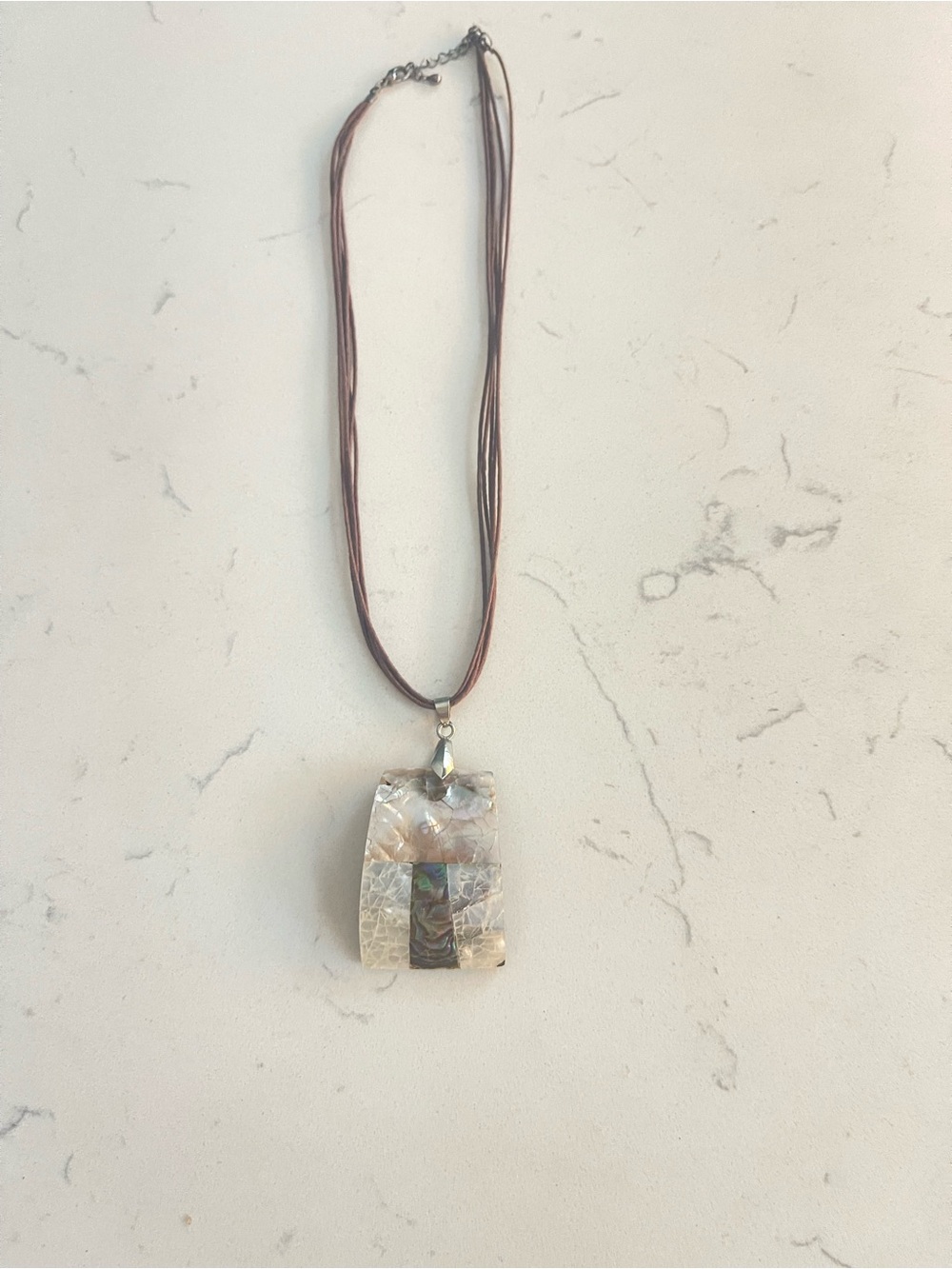Boho Iridescent Shell Pendant Multi-Strand Cord Statement Necklace